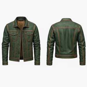เสื้อแจ็คเก็ตหนังแท้บุผ้าไหมซาตินสำหรับผู้ชาย ซิปแบบนูน - Product Image 3