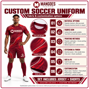 Ensemble d'uniformes de football personnalisés, maillot et short, kit d'équipe, respirant, anti-humidité, 100% polyester, impression par sublimation - Product Image 6