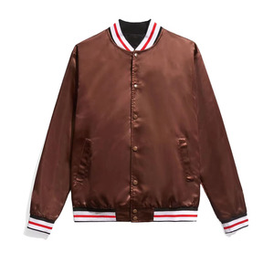 <b>Mens</b> Shiny Satin College Style <b>Jacket</b> <b>Lightweight</b> Casual Outerwear Ribbed Collar Fashion Coat For Everyday Streetwear Outfit - Product Image 5