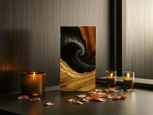 Urne funéraire en bois « Océans Infinis », artisanale, motif vague océanique, pour cendres humaines, taille moyenne 9x5,5 pouces. - Product Image 2