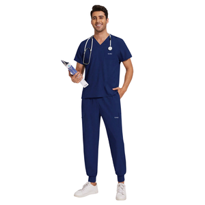 Ensemble de blouses médicales unisexes, haut à col en V à manches courtes, pantalon cargo jogger, tissu tissé polyester/coton, uniforme confortable pour l'hôpital - Product Image 1