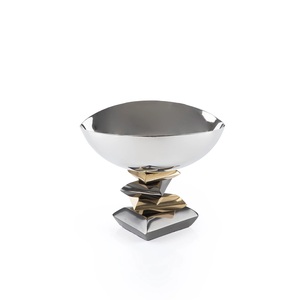 Plateau en acier inoxydable durable avec base à motif de boules dorées et argentées, style artistique minimaliste, plateau à fruits - Product Image 6