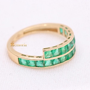 14K Solid Yellow Gold Natural <b>Emerald</b> Bypass <b>Ring</b> Channel Set Square Gemstone Handmade Wedding <b>Band</b> Fine Jewelry Wholesale - Product Image 2