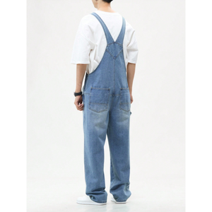 Overoles de mezclilla ajustados vintage para hombre, con tirantes ajustables, suaves, cómodos y modernos para el día a día - Product Image 2