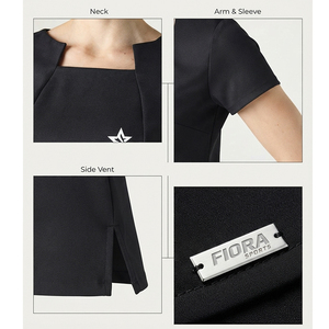 2026 Custom Logo Black Spa Uniform Tunic Women <b>Square</b> Geometric Neckline Beauty Salon Workwear <b>Set</b> OEM Wholesale Manufacturer - Product Image 4