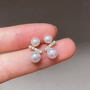 925 <b>Fine</b> <b>Stud</b> <b>Earrings</b> Simple Elegant Temperament Mother-Child Size Black Freshwater & Balance Pearls Natural Beauty - Product Image 1