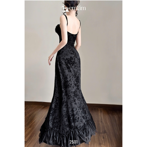 เดรสยาวลูกไม้ลายดอกไม้สำหรับผู้หญิง ขายส่ง แบบไม่มีแขน ทรงเข้ารูป ชายกระโปรงบาน รุ่น ET2501 - Product Image 2