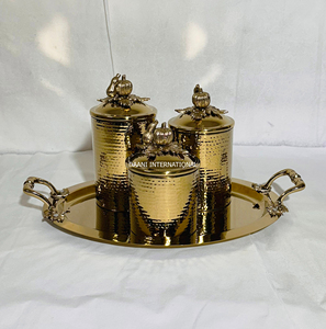 Modern Gold Metal Storage <b>Canister</b> Set Oval Tray Leak Proof Handmade Kitchen Containers <b>Tea</b> Coffee Sugar Storage Pumpkin Lids - Product Image 1