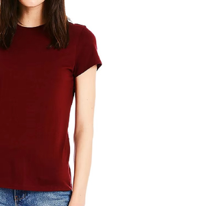 T-shirt décontracté en tricot pour femme, col rond, manches courtes, couleur unie, respirant, coupe classique, bordeaux, toutes saisons - Product Image 3