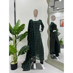 Conjunto de Traje de Diseñador para Mujer con Bordado de Hilo y Remaches, Ribete de Encaje Elegante - Product Image 5