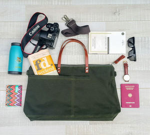 Sac fourre-tout en cuir et toile, couleur unie, broderie, imperméable, durable, grande capacité, sac à main, sac de voyage, sac de travail, sac de shopping LCTB-0061 - Product Image 5