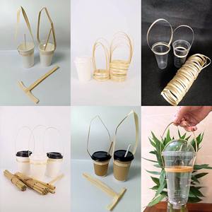 Artisan Bamboo Strap Handle <b>Cup</b> Carrier, Best Handmade & Eco-Friendly for Takeaway Coffee & Bubble <b>Cup</b>. - Product Image 1