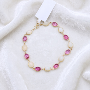 Pulsera de Oro Amarillo de 18K con Ópalo Ovalado Natural y Turmalina Rosa, Joyería Memoria, Venta al Por Mayor - Product Image 4