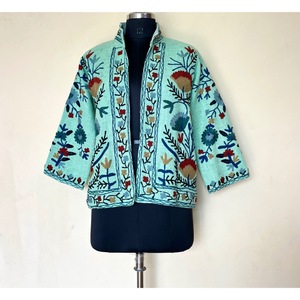 Veste universitaire en toile de coton brodée à la main SHYAM EXPORT, col mandarin, motif floral, manches classiques, automne-hiver - Product Image 1