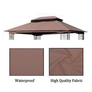 Outdoor Patio Double-Tiered Gazebo <b>Tent</b> Roof Top Cover 10x12 Ft Replacement <b>Canopy</b> Brown (Frame Not Included) - Product Image 3
