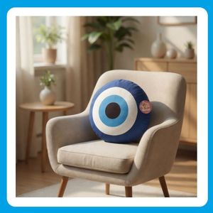 Cojín de Peluche Ojo Turco Azul y Blanco con Patrón Geométrico, Cojín Decorativo Suave para Niños, para Dormitorio, Sofá, Uso en Todas las Estaciones - Product Image 3