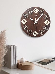 Round Wooden Wall Clock Retro <b>Square</b> Number Dial Silent Quartz Hanging Clock for Living Room Home Decor - Product Image 6