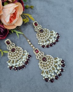 Radiant Cut Stone Choker Necklace <b>Set</b> With Matching Earrings And Mangtika Antique <b>Gold</b> Plated Fashion Ethnic <b>Jewellery</b> Wholesale - Product Image 6