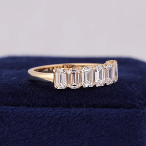 OM GEMS 10k 14k 18k <b>Emerald</b> Cut Loose Moissanite Half Eternity <b>Ring</b> band Lab Moissanite Diamond Gold Wedding Eternity Band - Product Image 4