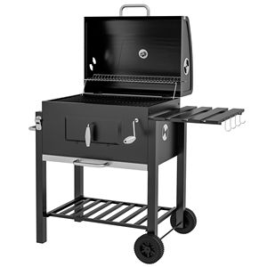 Griglia e Affumicatore BBQ in Porcellana con Carrello per Campeggio, Picnic e Giardino con Ripiano Laterale - Nero (16 Pollici) - Product Image 1