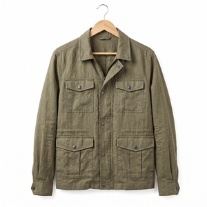 Men's <b>Summer</b> Polyester Cargo <b>Jacket</b> <b>Lightweight</b> Utility Casual Finished Zipper OEM ODM Wholesale Factory Custom Logo Low MOQ - Product Image 2