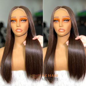Silky Straight Natural <b>Brown</b> Bone Straight Remy <b>Wig</b> Vietnamese 100% Human Hair - Product Image 4