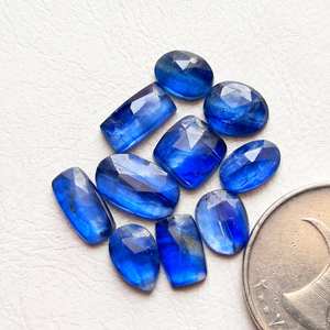 บลูไคยาไนต์ โรสคัท พลอยธรรมชาติ 10 ชิ้น ชุดหินบลูไคยาไนต์แบบแบน สำหรับทำเครื่องประดับ DIY งานฝีมือ - Product Image 2