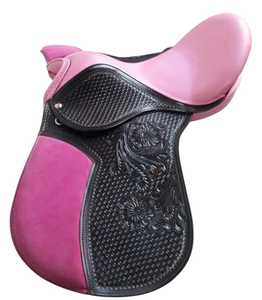 Silla de Montar de Cuero Rosa y Negra para Salto Ecuestre |   Silla de montar ecuestre inglesa | Conducción Cómoda |   Todos los tamaños disponibles personalizados - Product Image 1