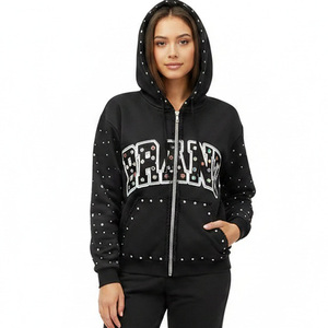 Sweat à capuche zippé Glory Custom avec patchs en strass, 100% coton, tissu doux et écologique, nouveau style vintage tendance, unisexe - Product Image 5