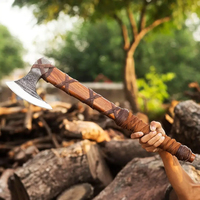 Burraq Hache de fendage industrielle personnalisée 23,5 pouces en acier au carbone, type Tomahawk, avec manche en bois de rose et étui en cuir, pour le camping, la chasse, le bricolage, cadeau pour papa