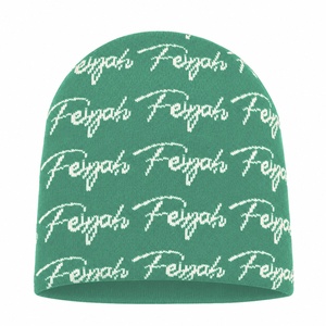 Bonnet en tricot jacquard vert menthe à imprimé script, personnalisable avec logo, chaud et doux en acrylique, style streetwear, idéal pour l'hiver – Vente chaude - Product Image 1
