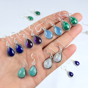 Pendientes de Lágrima de Piedras Preciosas Naturales al por Mayor, Pendientes Colgantes de Plata de Ley 925 con Múltiples Piedras, Proveedor de Joyería Artesanal Hecha a Mano - Product Image 1