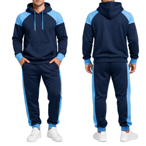 Conjunto Deportivo Premium para Hombre en Azul Marino y Azul Cielo – Sudadera con Mangas Raglán y Puños en Contraste, Pantalón a Juego, Conjunto Atlético de Dos Piezas - Product Image 4