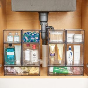 Ensemble de 6 tiroirs de rangement empilables en plastique transparent pour armoire de salle de bain, garde-manger, buanderie - Product Image 2