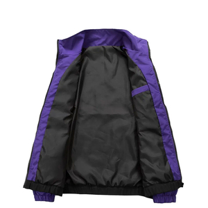 Veste coupe-vent pour homme, couleur contrastée, violet, blanc, noir, col montant, fermeture éclair, coupe-vent, style sportif, vêtements d'automne - Product Image 4