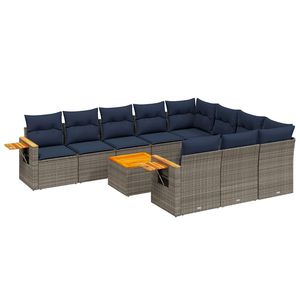 Juego de sofás de patio de ratán sintético gris de 11 piezas con cojines, solo para EE. UU., muebles de exterior - Product Image 2