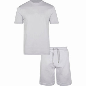 Five B Men's Light Gray Crew Neck T-Shirt And Shorts <b>Set</b> <b>Knitted</b> Cotton Breathable Casual Summer Wear Wholesale Supplier - Product Image 5