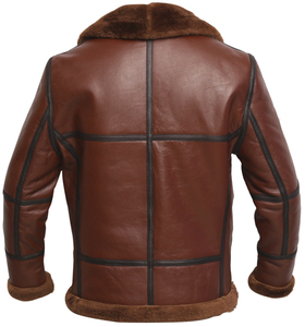 Men's Genuine Leather Biker Jacket Sherpa <b>Lined</b> Zipper Closure Turn-down Collar Windproof Winter Moto <b>Coat</b> - Product Image 3