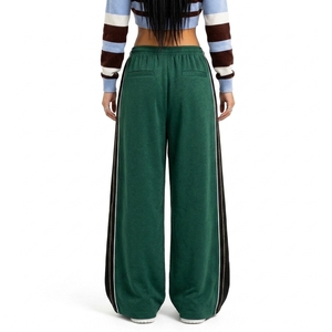 Custom Women's Contrast Side Stripe Panel Wide Leg <b>Trousers</b> Loose Fit Drawstring <b>Waist</b> Streetwear Fashion Pants - Product Image 2