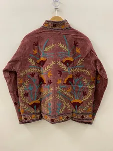 Vintage Cotton Velvet Suzani Embroidery Indian Bohemian <b>Hippie</b> Women Winter <b>Jacket</b> Unisex Wholesale Outerwear - Product Image 3