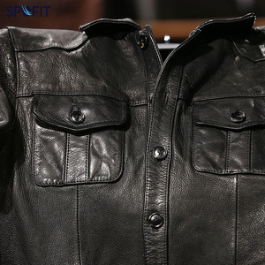Veste en cuir véritable sur mesure pour homme, taille plus, marron délavé et froissé, col rabattu, avec poches, imperméable et coupe-vent - Product Image 3