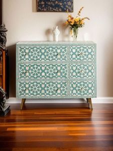 Cómoda roja artesanal con incrustaciones de hueso, diseño floral personalizado, mueble de madera, venta al por mayor, artesanía india para dormitorio - Product Image 4