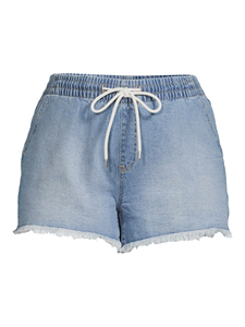 Shorts de Mezclilla para Mujer, Cintura Media, 100% Algodón, Color Sólido, Dobladillo Desgarrado, Cintura Elástica, Corte Regular - Product Image 5