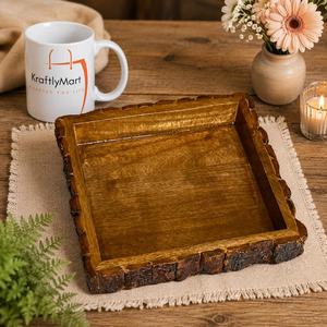 Plateau en bois massif à bords naturels, fait main, avec écorce naturelle, pour centre de table et décoration intérieure - Product Image 3