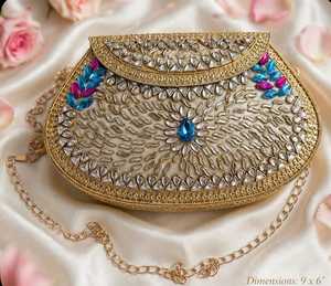 Bolso de mano metálico artesanal tradicional con incrustaciones de mosaico tallado y joyas, chapado en esmalte y oro, para bodas y eventos nocturnos, ideal como regalo. - Product Image 3
