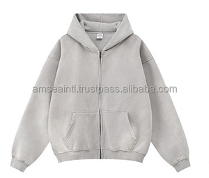 Sweat à capuche zippé surdimensionné pour homme, style vintage, délavé à l'acide, à manches longues - Product Image 2