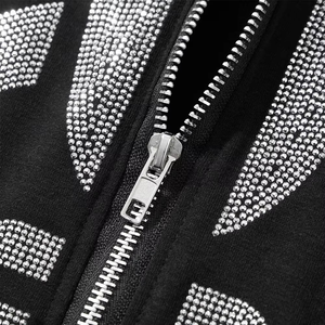 Women <b>Skeleton</b> Hoodie Shiny Diamond Rhinestone Zipper Hoodie 100% Cotton 350 GSM Hoodie - Product Image 5