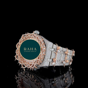 Montre unisexe de luxe légère entièrement sertie de pierres, personnalisée, en acier inoxydable, avec mouvement mécanique automatique, verre 3BAR, 41 mm, analogique, en moissanite VVS - Product Image 4