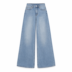 Jeans de Mezclilla de Algodón de Cintura Alta y Pierna Ancha para Mujer, Corte Holgado, Estilo Vintage, Lavado Azul Claro, Ropa Casual Urbana, Fabricante Mayorista ODM, Talla XS - Product Image 1