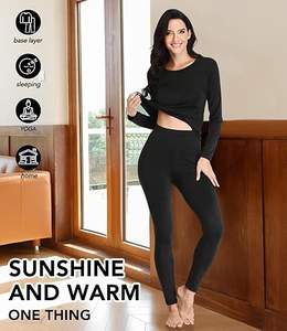 Conjunto de Ropa Interior Térmica para Mujer, Camiseta y Pantalones Largos, Conjunto de Pijama Suave para Clima Frío - Product Image 1